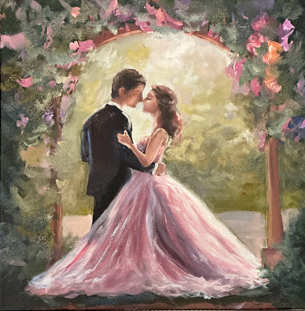 Romantic Garden Wedding Couple Painting Scene